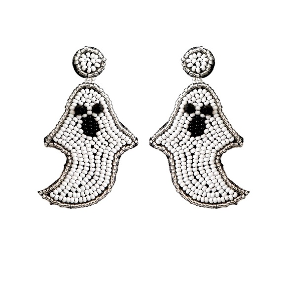 New! Women’s Beaded Rhinestone Bling Ghost Boo Halloween Earnings Set - Picture 1 of 6
